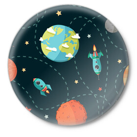Значок с принтом Космический перелёт в Курске,  металл | круглая форма, металлическая застежка в виде булавки | арт | звезда | звёзды | земля | космос | марс | перелёт | планета | планеты | полёт | ракета | ракеты | рисунок | сатурн | юпитер