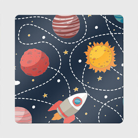 Магнит виниловый Квадрат с принтом Космический перелёт в Курске, полимерный материал с магнитным слоем | размер 9*9 см, закругленные углы | арт | звезда | звёзды | земля | космос | марс | перелёт | планета | планеты | полёт | ракета | ракеты | рисунок | сатурн | солнце | юпитер