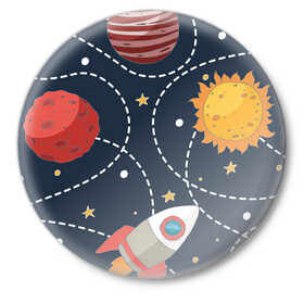 Значок с принтом Космический перелёт в Курске,  металл | круглая форма, металлическая застежка в виде булавки | арт | звезда | звёзды | земля | космос | марс | перелёт | планета | планеты | полёт | ракета | ракеты | рисунок | сатурн | солнце | юпитер