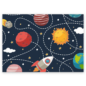 Поздравительная открытка с принтом Космический перелёт в Курске, 100% бумага | плотность бумаги 280 г/м2, матовая, на обратной стороне линовка и место для марки
 | арт | звезда | звёзды | земля | космос | марс | перелёт | планета | планеты | полёт | ракета | ракеты | рисунок | сатурн | солнце | юпитер