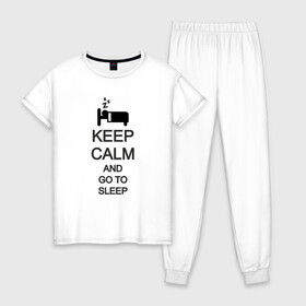 Женская пижама хлопок с принтом KEEP CALM AND GO TO SLEEP в Курске, 100% хлопок | брюки и футболка прямого кроя, без карманов, на брюках мягкая резинка на поясе и по низу штанин | go to sleep | keep | keep calm | keep calm and | keep calm and go | keep calm and go to | keep calm and go to sleep | иди спать | сохраняй спокойствие | сохраняй спокойствие и иди спать