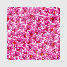Магнит виниловый Квадрат с принтом Розовые орхидеи в Курске, полимерный материал с магнитным слоем | размер 9*9 см, закругленные углы | Тематика изображения на принте: fashion flowers | pink | tropical | азия | бабочки | бразилия | букет | бутоны | джунгли | лепестки | лето | любимая | марта | нежные | орхидея | подарок | природа | растения | тропики | тропические | узор | цветение