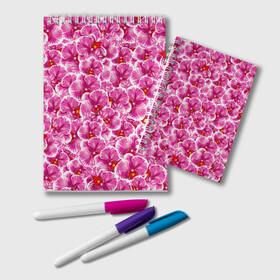 Блокнот с принтом Розовые орхидеи в Курске, 100% бумага | 48 листов, плотность листов — 60 г/м2, плотность картонной обложки — 250 г/м2. Листы скреплены удобной пружинной спиралью. Цвет линий — светло-серый
 | Тематика изображения на принте: fashion flowers | pink | tropical | азия | бабочки | бразилия | букет | бутоны | джунгли | лепестки | лето | любимая | марта | нежные | орхидея | подарок | природа | растения | тропики | тропические | узор | цветение