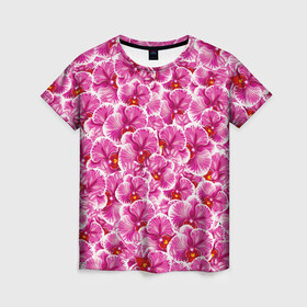 Женская футболка 3D с принтом Розовые орхидеи в Курске, 100% полиэфир ( синтетическое хлопкоподобное полотно) | прямой крой, круглый вырез горловины, длина до линии бедер | fashion flowers | pink | tropical | азия | бабочки | бразилия | букет | бутоны | джунгли | лепестки | лето | любимая | марта | нежные | орхидея | подарок | природа | растения | тропики | тропические | узор | цветение