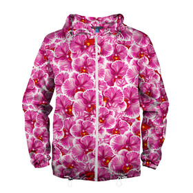 Мужская ветровка 3D с принтом Розовые орхидеи в Курске, 100% полиэстер | подол и капюшон оформлены резинкой с фиксаторами, два кармана без застежек по бокам, один потайной карман на груди | fashion flowers | pink | tropical | азия | бабочки | бразилия | букет | бутоны | джунгли | лепестки | лето | любимая | марта | нежные | орхидея | подарок | природа | растения | тропики | тропические | узор | цветение