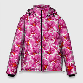 Мужская зимняя куртка 3D с принтом Розовые орхидеи в Курске, верх — 100% полиэстер; подкладка — 100% полиэстер; утеплитель — 100% полиэстер | длина ниже бедра, свободный силуэт Оверсайз. Есть воротник-стойка, отстегивающийся капюшон и ветрозащитная планка. 

Боковые карманы с листочкой на кнопках и внутренний карман на молнии. | fashion flowers | pink | tropical | азия | бабочки | бразилия | букет | бутоны | джунгли | лепестки | лето | любимая | марта | нежные | орхидея | подарок | природа | растения | тропики | тропические | узор | цветение