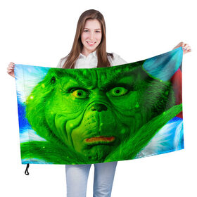Флаг 3D с принтом Гринч в Курске, 100% полиэстер | плотность ткани — 95 г/м2, размер — 67 х 109 см. Принт наносится с одной стороны | гринч | джим керри | для детей | зеленый | рождество