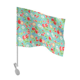 Флаг для автомобиля с принтом Яркое лето в Курске, 100% полиэстер | Размер: 30*21 см | арт | бирюзовый | зелёный | клубника | рисунок | ромашка | ромашки | цвета | цветы | черника | яблоки | яблоко