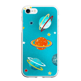 Чехол для iPhone 7/8 матовый с принтом Необычные планеты в Курске, Силикон | Область печати: задняя сторона чехла, без боковых панелей | Тематика изображения на принте: арт | бирюзовый | венера | звезда | звёзды | земля | марс | планета | планеты | рисунок | рисунок карандашом | сатурн | синий