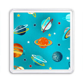 Магнит 55*55 с принтом Необычные планеты в Курске, Пластик | Размер: 65*65 мм; Размер печати: 55*55 мм | арт | бирюзовый | венера | звезда | звёзды | земля | марс | планета | планеты | рисунок | рисунок карандашом | сатурн | синий