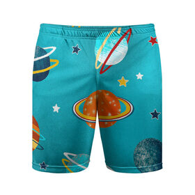 Мужские шорты спортивные с принтом Необычные планеты в Курске,  |  | арт | бирюзовый | венера | звезда | звёзды | земля | марс | планета | планеты | рисунок | рисунок карандашом | сатурн | синий