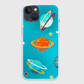 Чехол для iPhone 13 с принтом Необычные планеты в Курске,  |  | арт | бирюзовый | венера | звезда | звёзды | земля | марс | планета | планеты | рисунок | рисунок карандашом | сатурн | синий