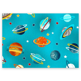 Поздравительная открытка с принтом Необычные планеты в Курске, 100% бумага | плотность бумаги 280 г/м2, матовая, на обратной стороне линовка и место для марки
 | арт | бирюзовый | венера | звезда | звёзды | земля | марс | планета | планеты | рисунок | рисунок карандашом | сатурн | синий