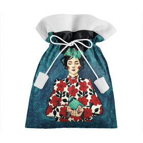 Подарочный 3D мешок с принтом Самоцветная девушка в Курске, 100% полиэстер | Размер: 29*39 см | flowers | girl | венок | девушка | лилии | одуванчики | птичка | ромашки | синичка | узор | цветы