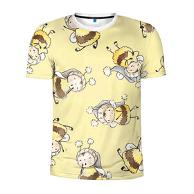 Мужская футболка 3D спортивная с принтом Сонные пчёлки в Курске, 100% полиэстер с улучшенными характеристиками | приталенный силуэт, круглая горловина, широкие плечи, сужается к линии бедра | Тематика изображения на принте: арт | белый | детский рисунок | жёлтый | звезда | звёзды | ночь | отдых | пушистые | пушистый | пчелиная шуба | пчелиная шубка | рисунок | сон | спокойной ночи | чёрный | шуба | шубка