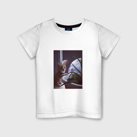 Детская футболка хлопок с принтом Космос за окном в Курске, 100% хлопок | круглый вырез горловины, полуприлегающий силуэт, длина до линии бедер | cat | space | космос | кот | котик | кошка | мем | планета | прикол