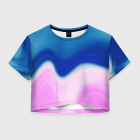 Женская футболка Crop-top 3D с принтом Воздушный Крем в Курске, 100% полиэстер | круглая горловина, длина футболки до линии талии, рукава с отворотами | blue | cream | gradient | pink | абстрактный | абстракция | вода | волны | гламур | градиент | девочкам | зефирка | краска | краски | красочный | море | мороженое | небеса | нежные | пастельные | перламутровый