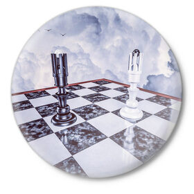 Значок с принтом Шахматы в Курске,  металл | круглая форма, металлическая застежка в виде булавки | доска | игра | игровая | игры | короли | король | настольная | настольные | небеса | небо | облака | облако | спорт | туча | тучи | шахматный | шахматы