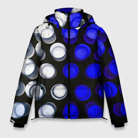 Мужская зимняя куртка 3D с принтом GGGelt в Курске, верх — 100% полиэстер; подкладка — 100% полиэстер; утеплитель — 100% полиэстер | длина ниже бедра, свободный силуэт Оверсайз. Есть воротник-стойка, отстегивающийся капюшон и ветрозащитная планка. 

Боковые карманы с листочкой на кнопках и внутренний карман на молнии. | abstraction | blue | circles | light | shapes | white | абстракция | белый | круги | свет | синий | формы