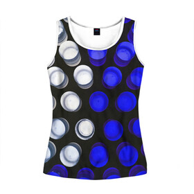 Женская майка 3D с принтом GGGelt в Курске, 100% полиэстер | круглая горловина, прямой силуэт, длина до линии бедра | abstraction | blue | circles | light | shapes | white | абстракция | белый | круги | свет | синий | формы