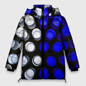Женская зимняя куртка 3D с принтом GGGelt в Курске, верх — 100% полиэстер; подкладка — 100% полиэстер; утеплитель — 100% полиэстер | длина ниже бедра, силуэт Оверсайз. Есть воротник-стойка, отстегивающийся капюшон и ветрозащитная планка. 

Боковые карманы с листочкой на кнопках и внутренний карман на молнии | abstraction | blue | circles | light | shapes | white | абстракция | белый | круги | свет | синий | формы