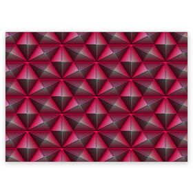 Поздравительная открытка с принтом Aral в Курске, 100% бумага | плотность бумаги 280 г/м2, матовая, на обратной стороне линовка и место для марки
 | abstraction | lines | red | shapes | surface | triangles | абстракция | красный | линии | поверхность | треугольники | формы