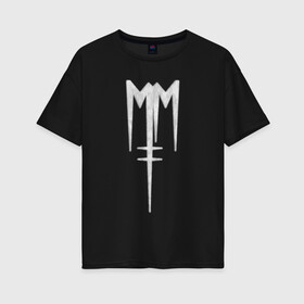 Женская футболка хлопок Oversize с принтом Marilyn Manson (лого из меха) в Курске, 100% хлопок | свободный крой, круглый ворот, спущенный рукав, длина до линии бедер
 | manson | marilyn | marilyn manson | лого | мех