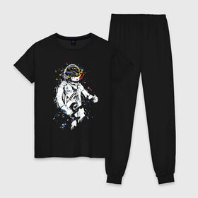 Женская пижама хлопок с принтом Cosmosrock в Курске, 100% хлопок | брюки и футболка прямого кроя, без карманов, на брюках мягкая резинка на поясе и по низу штанин | astronaut | cosmonaut | cosmos | guitar | music | rock | solo | space | star | астронавт | гитара | звезда | космонавт | космос | музыка | солист