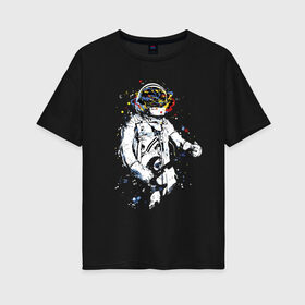 Женская футболка хлопок Oversize с принтом Cosmosrock в Курске, 100% хлопок | свободный крой, круглый ворот, спущенный рукав, длина до линии бедер
 | astronaut | cosmonaut | cosmos | guitar | music | rock | solo | space | star | астронавт | гитара | звезда | космонавт | космос | музыка | солист
