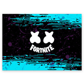 Поздравительная открытка с принтом FORTNITE MARSHMELLO. в Курске, 100% бумага | плотность бумаги 280 г/м2, матовая, на обратной стороне линовка и место для марки
 | archetype | fortnite | fortnite x | game | ikonik | marshmello | raven | архетип | ворон | игра | иконик | маршмелло | фортнайт