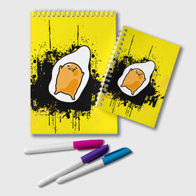 Блокнот с принтом Gudetama в Курске, 100% бумага | 48 листов, плотность листов — 60 г/м2, плотность картонной обложки — 250 г/м2. Листы скреплены удобной пружинной спиралью. Цвет линий — светло-серый
 | gudetama | аниме | веселое яйцо | гудетама | стекающее яйцо | яйцо