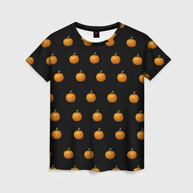 Женская футболка 3D с принтом Хэллоуин узор тыквы в Курске, 100% полиэфир ( синтетическое хлопкоподобное полотно) | прямой крой, круглый вырез горловины, длина до линии бедер | день всех святых | джек | символ | тыквы | узор | урожай | хэллоуин