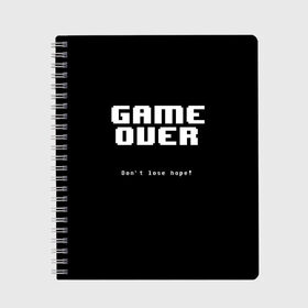 Тетрадь с принтом UNDERTALE GAME OVER в Курске, 100% бумага | 48 листов, плотность листов — 60 г/м2, плотность картонной обложки — 250 г/м2. Листы скреплены сбоку удобной пружинной спиралью. Уголки страниц и обложки скругленные. Цвет линий — светло-серый
 | sans | undertale | андертале | андертейл | игра | подземная история | подземная сказка | санс | ундертале