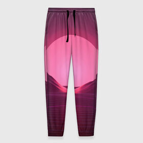 Мужские брюки 3D с принтом Фиолетовый закат в Курске, 100% полиэстер | манжеты по низу, эластичный пояс регулируется шнурком, по бокам два кармана без застежек, внутренняя часть кармана из мелкой сетки | кибер закат
