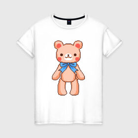 Женская футболка хлопок с принтом Pixel Bear в Курске, 100% хлопок | прямой крой, круглый вырез горловины, длина до линии бедер, слегка спущенное плечо | bear | pixel | pixel bear | медведь | милый медведь | милый мишка | мишка | пиксельный медведь | пиксельный плюшевый мишка | плюшевый медведь | плюшевый мишка