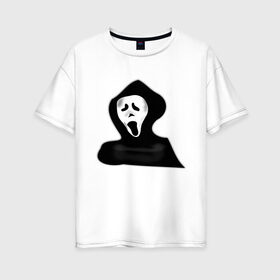 Женская футболка хлопок Oversize с принтом Крик в Курске, 100% хлопок | свободный крой, круглый ворот, спущенный рукав, длина до линии бедер
 | жнец | жнецы | крик | приведение | приведения | призрак | призраки | ужас | хэллоуин