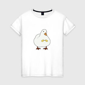 Женская футболка хлопок с принтом Shy duck в Курске, 100% хлопок | прямой крой, круглый вырез горловины, длина до линии бедер, слегка спущенное плечо | duck | mem | застенчивая утка | мем | милая утка | прикол | птица | утка | юмор