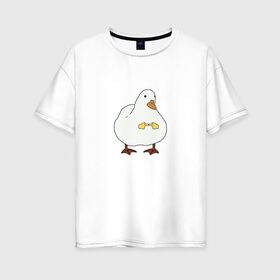 Женская футболка хлопок Oversize с принтом Shy duck в Курске, 100% хлопок | свободный крой, круглый ворот, спущенный рукав, длина до линии бедер
 | duck | mem | застенчивая утка | мем | милая утка | прикол | птица | утка | юмор