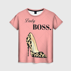 Женская футболка 3D с принтом Леди Босс в Курске, 100% полиэфир ( синтетическое хлопкоподобное полотно) | прямой крой, круглый вырез горловины, длина до линии бедер | босс | девушка | леди | леопардовый | пафос | розовый