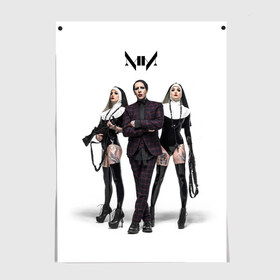 Постер с принтом Marilyn Manson в Курске, 100% бумага
 | бумага, плотность 150 мг. Матовая, но за счет высокого коэффициента гладкости имеет небольшой блеск и дает на свету блики, но в отличии от глянцевой бумаги не покрыта лаком | art | logo | manson | marilyn | rock | usa | великий | лого | логотип | мэнсон | мэрилин | рок | ужасный