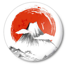 Значок с принтом Гора Фудзи в Курске,  металл | круглая форма, металлическая застежка в виде булавки | азия | аниме | гора | гора фудзи | кимоно | китай | манга | сакура | суши | фудзияма | цунами | япония