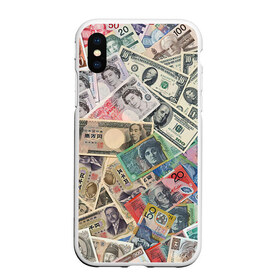 Чехол для iPhone XS Max матовый с принтом Деньги в Курске, Силикон | Область печати: задняя сторона чехла, без боковых панелей | арт | банкноты | валюта | деньги | доллары | зеленый | иена | красный | серый | синий | фунт стерлингов | юани