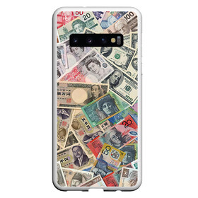 Чехол для Samsung Galaxy S10 с принтом Деньги в Курске, Силикон | Область печати: задняя сторона чехла, без боковых панелей | арт | банкноты | валюта | деньги | доллары | зеленый | иена | красный | серый | синий | фунт стерлингов | юани