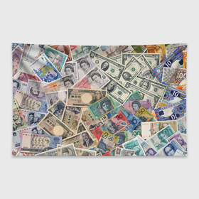 Флаг-баннер с принтом Деньги в Курске, 100% полиэстер | размер 67 х 109 см, плотность ткани — 95 г/м2; по краям флага есть четыре люверса для крепления | арт | банкноты | валюта | деньги | доллары | зеленый | иена | красный | серый | синий | фунт стерлингов | юани