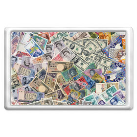 Магнит 45*70 с принтом Деньги в Курске, Пластик | Размер: 78*52 мм; Размер печати: 70*45 | арт | банкноты | валюта | деньги | доллары | зеленый | иена | красный | серый | синий | фунт стерлингов | юани