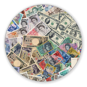 Коврик для мышки круглый с принтом Деньги в Курске, резина и полиэстер | круглая форма, изображение наносится на всю лицевую часть | арт | банкноты | валюта | деньги | доллары | зеленый | иена | красный | серый | синий | фунт стерлингов | юани