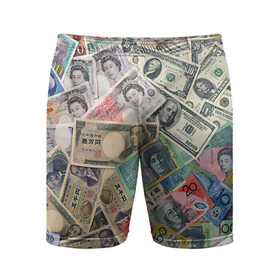 Мужские шорты спортивные с принтом Деньги в Курске,  |  | арт | банкноты | валюта | деньги | доллары | зеленый | иена | красный | серый | синий | фунт стерлингов | юани