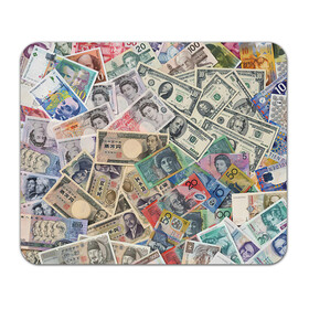 Коврик для мышки прямоугольный с принтом Деньги в Курске, натуральный каучук | размер 230 х 185 мм; запечатка лицевой стороны | арт | банкноты | валюта | деньги | доллары | зеленый | иена | красный | серый | синий | фунт стерлингов | юани