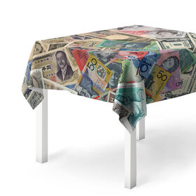 Скатерть 3D с принтом Деньги в Курске, 100% полиэстер (ткань не мнется и не растягивается) | Размер: 150*150 см | арт | банкноты | валюта | деньги | доллары | зеленый | иена | красный | серый | синий | фунт стерлингов | юани