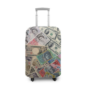 Чехол для чемодана 3D с принтом Деньги в Курске, 86% полиэфир, 14% спандекс | двустороннее нанесение принта, прорези для ручек и колес | арт | банкноты | валюта | деньги | доллары | зеленый | иена | красный | серый | синий | фунт стерлингов | юани
